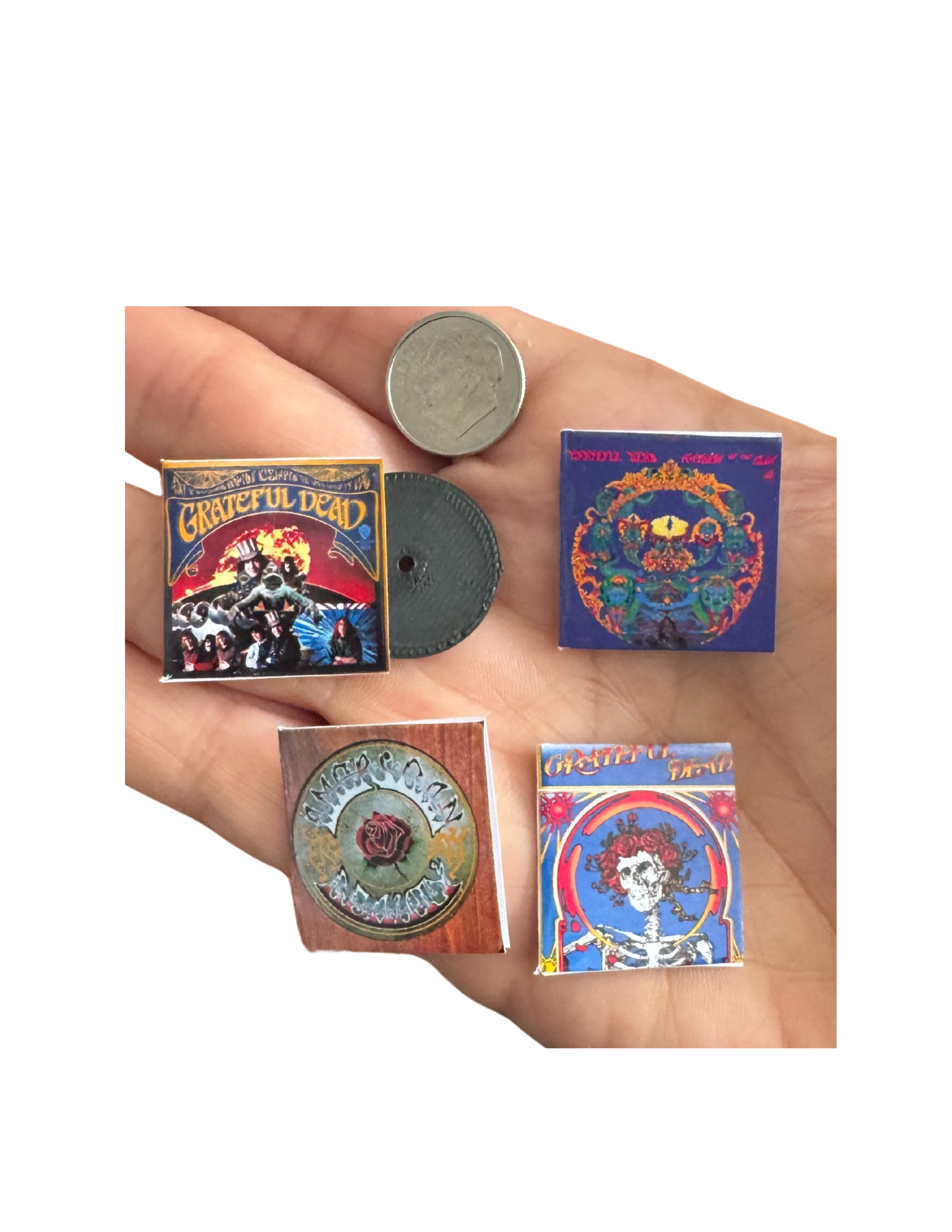 Miniature Grateful Dead Vinyl Records | 1:12 Scale | 3D Printed Record Inside | Dollhouse Music Decor for Deadheads Jerry Garcia Fans