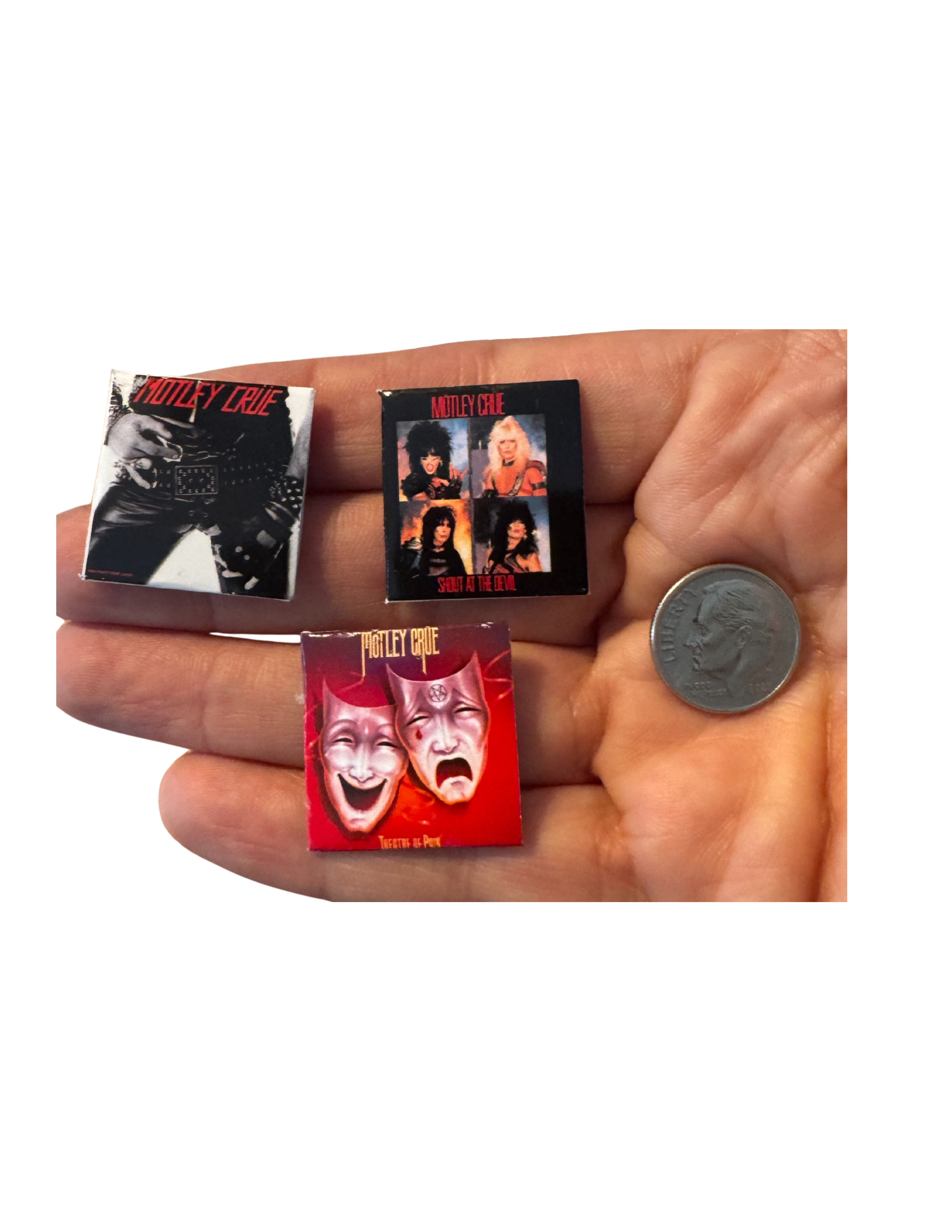 Miniature 1:12 Scale Mötley Crüe Vinyl Album Covers + Mini Record