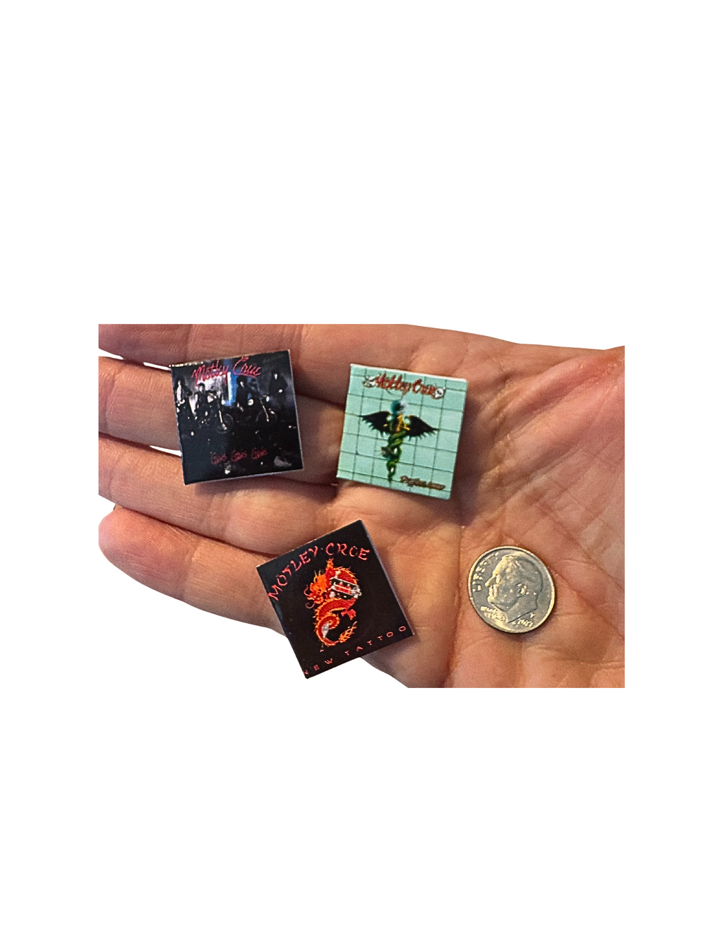 Miniature 1:12 Scale Mötley Crüe Vinyl Album Covers + Mini Record