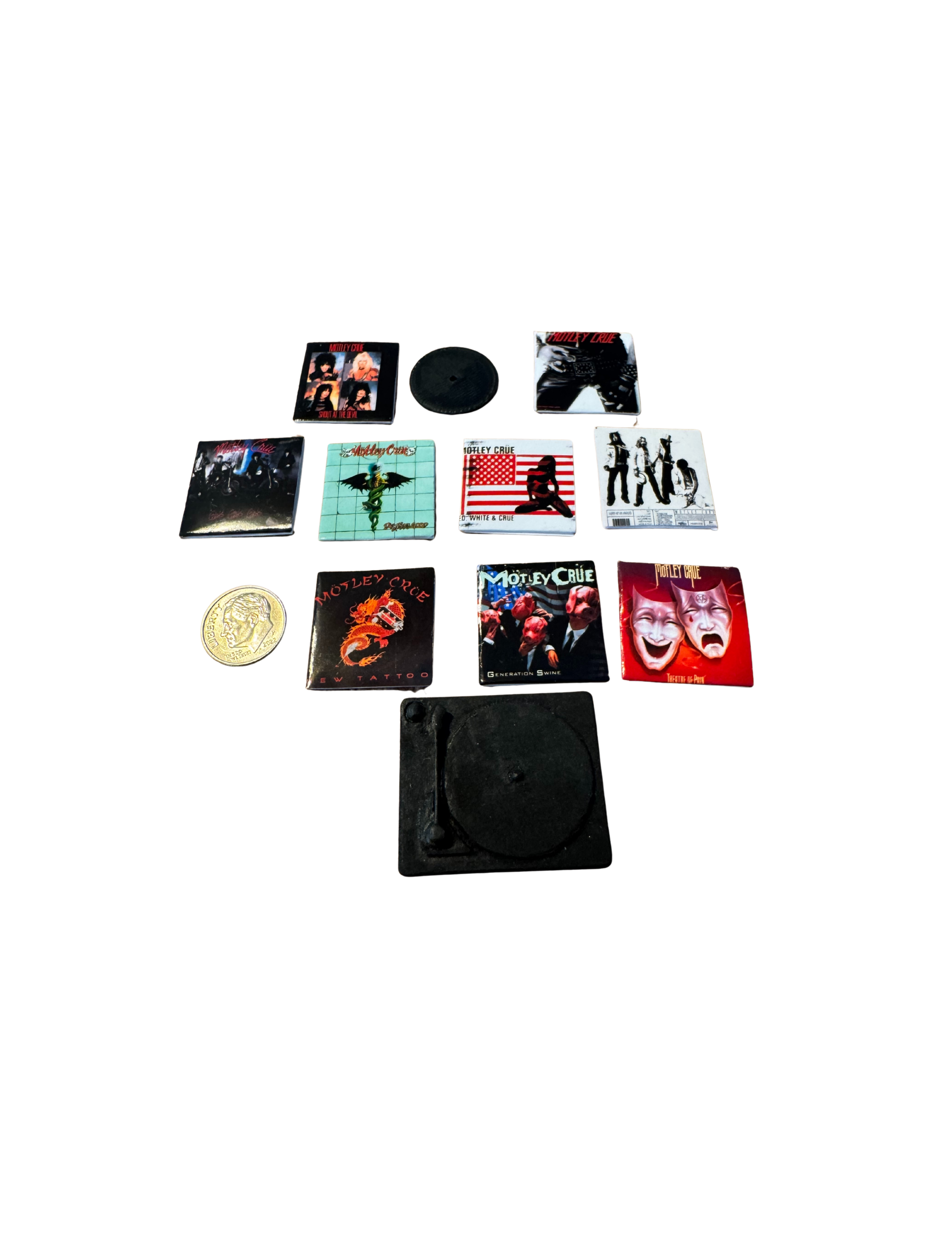 Miniature 1:12 Scale Mötley Crüe Vinyl Album Covers + Mini Record
