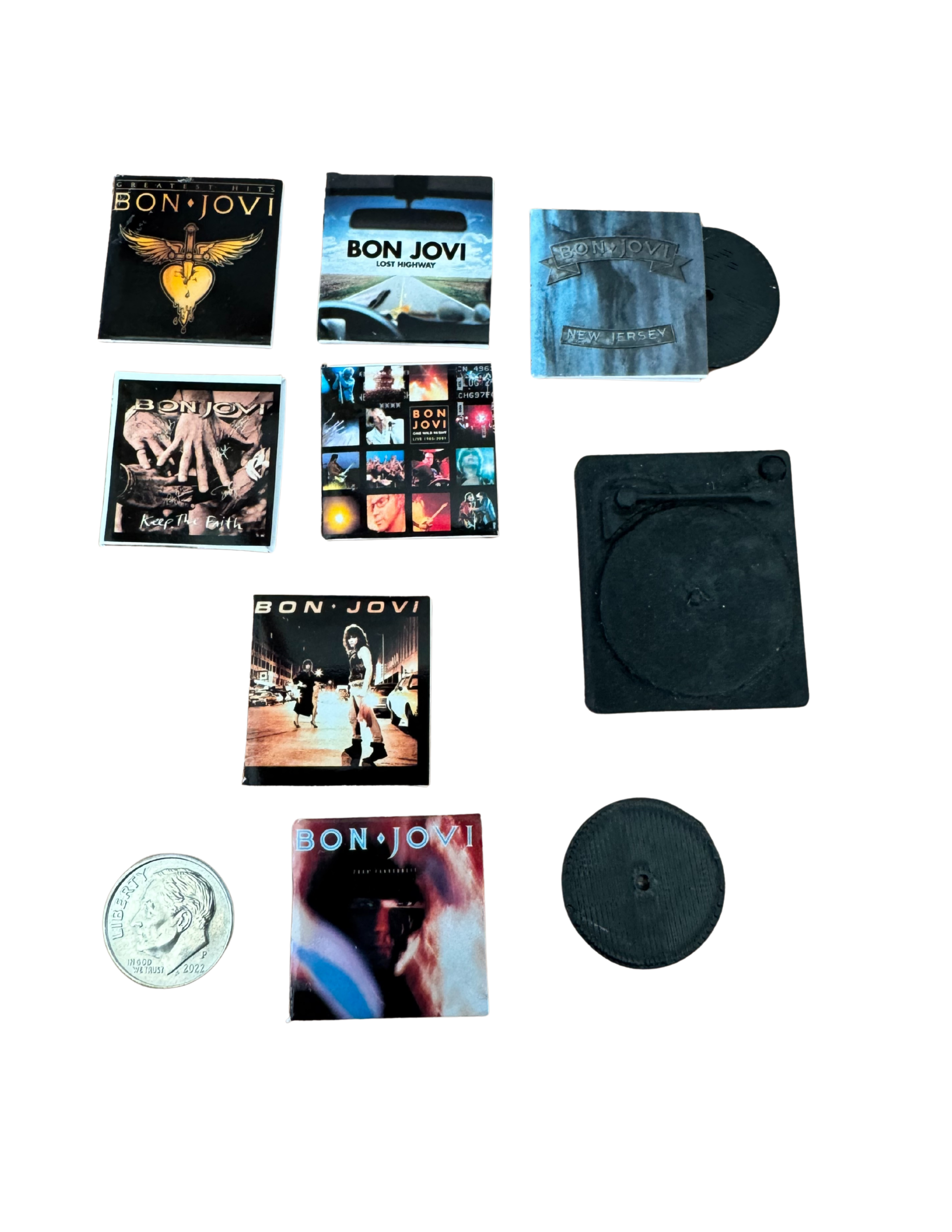 Miniature 1:12 Scale Bon Jovi Vinyl Album Covers + Mini Record All Titles Available Bon Jovi Fan Gift