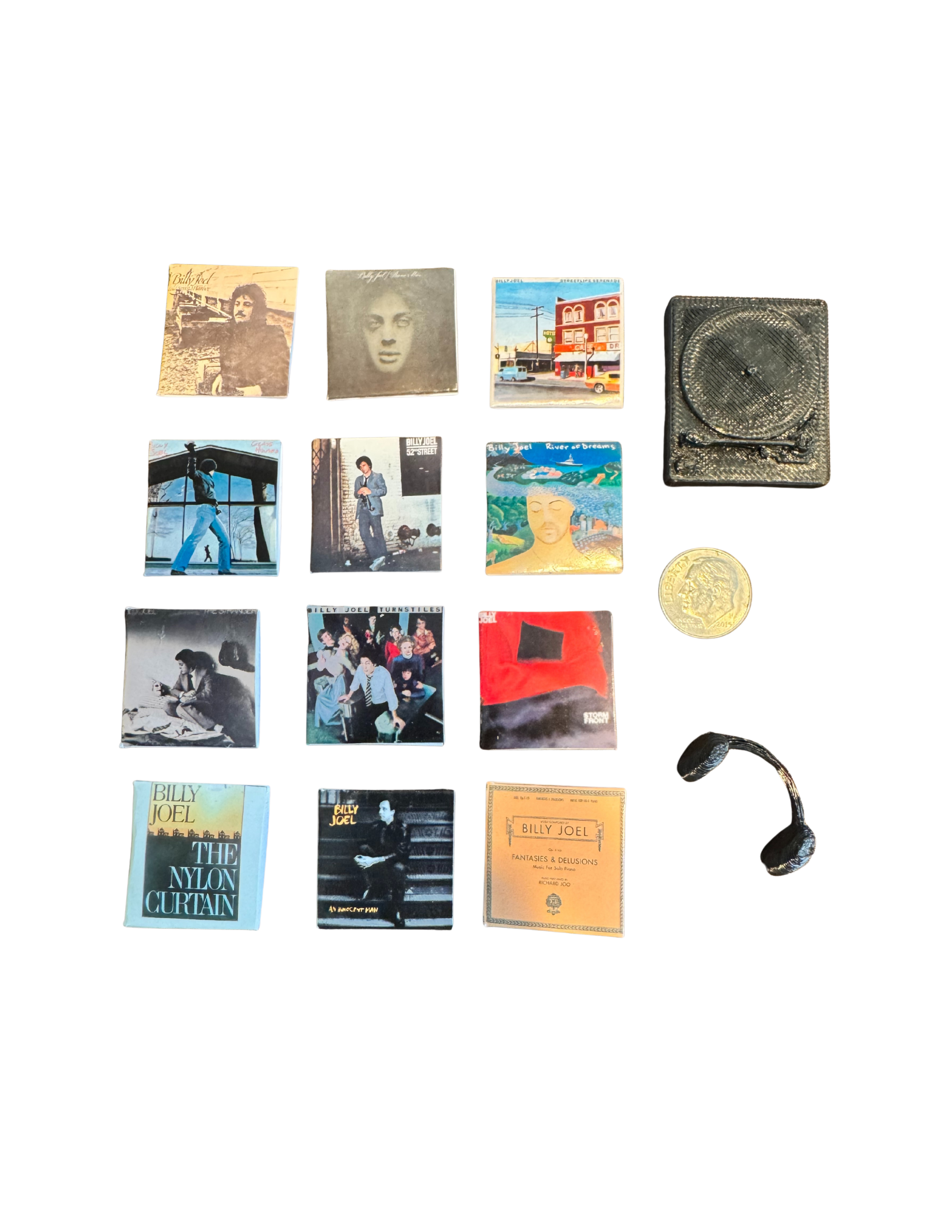 Miniature Billy Joel Vinyl Records 1:12 Scale Handmade Mini Albums with 3D Printed Record Dollhouse Music Collectible Billy Joel Fan Gift