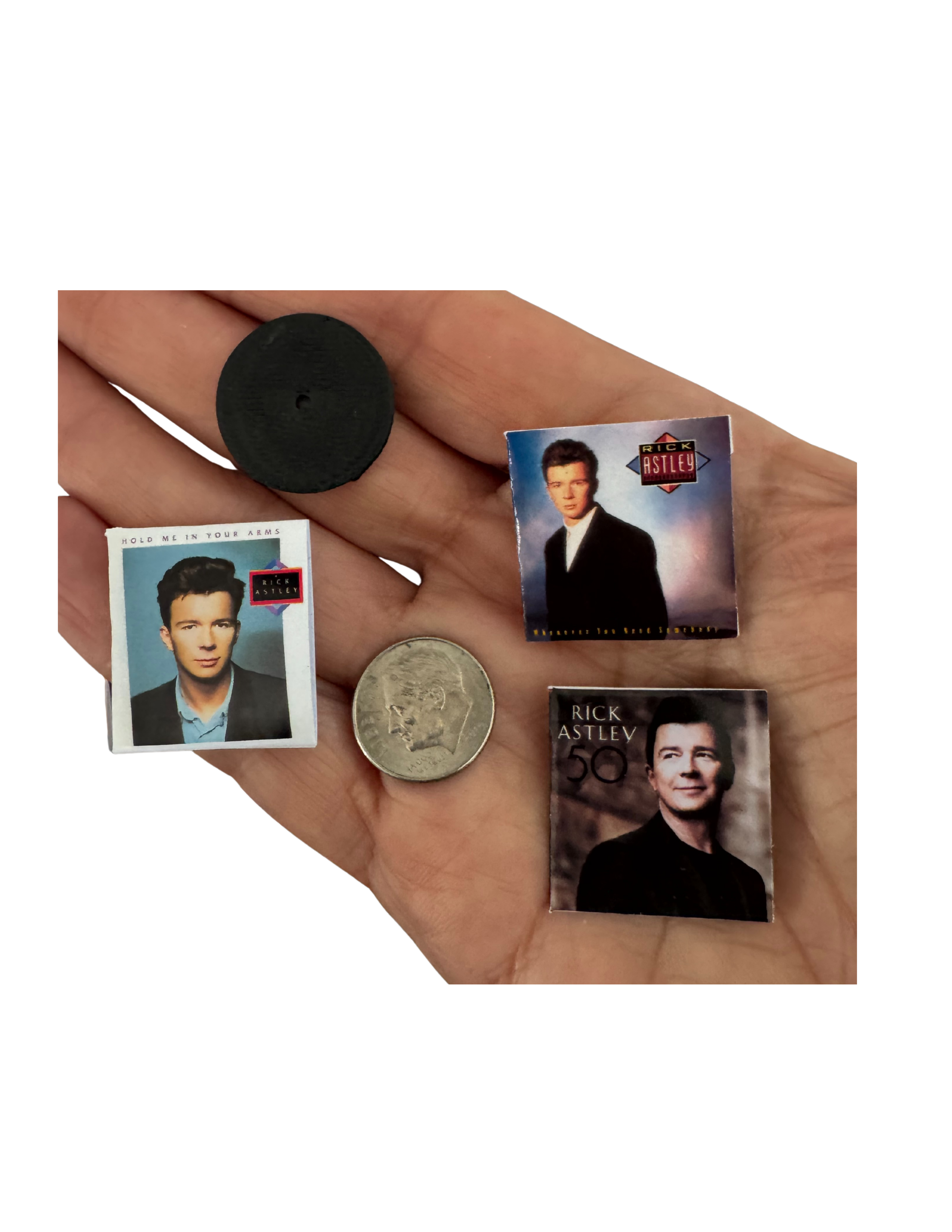 Miniature Rick Astley Vinyl Records – 1:12 Scale Dollhouse Music Decor Unique Mini Gift 80's Pop Rick Astley Mini Vinyl Records All Titles