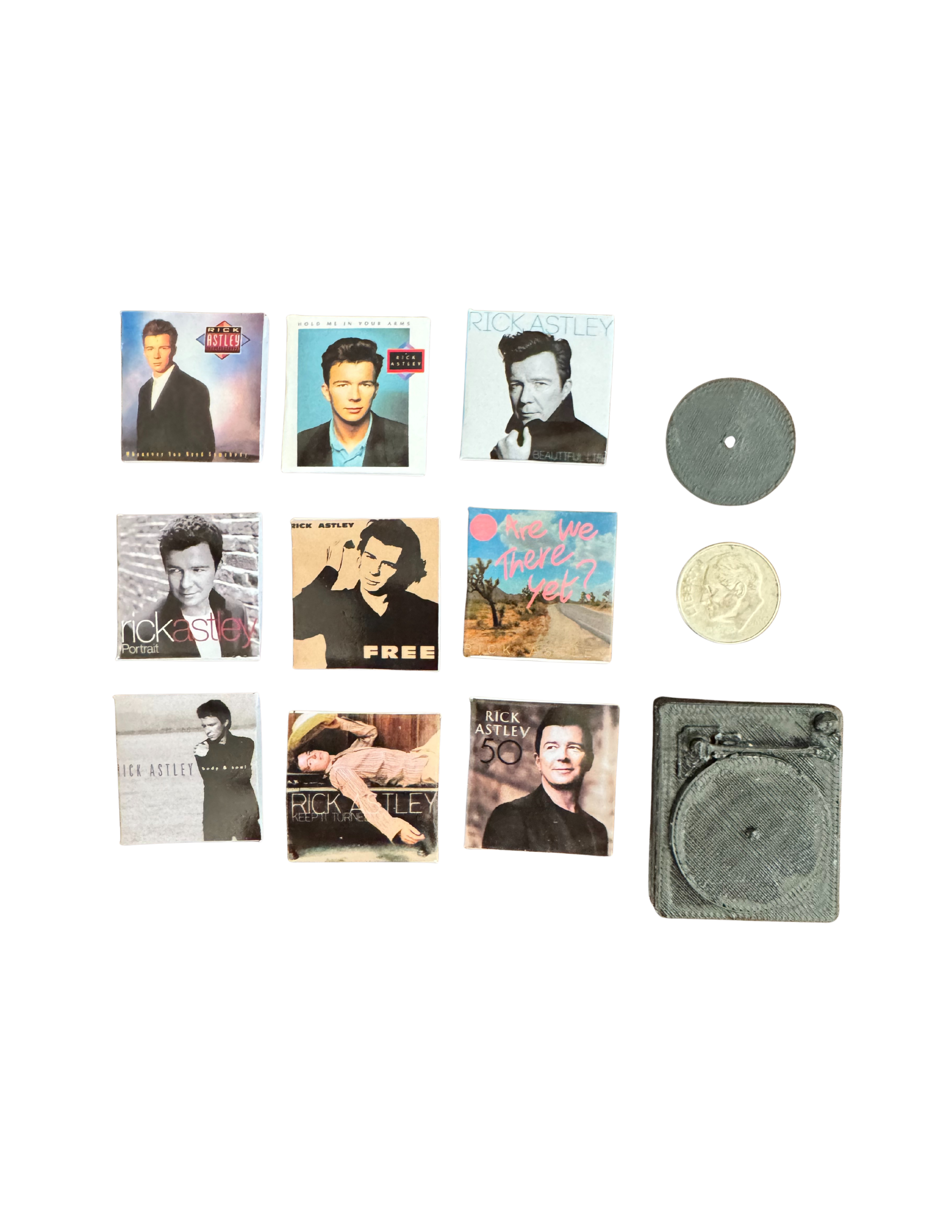 Miniature Rick Astley Vinyl Records – 1:12 Scale Dollhouse Music Decor Unique Mini Gift 80's Pop Rick Astley Mini Vinyl Records All Titles