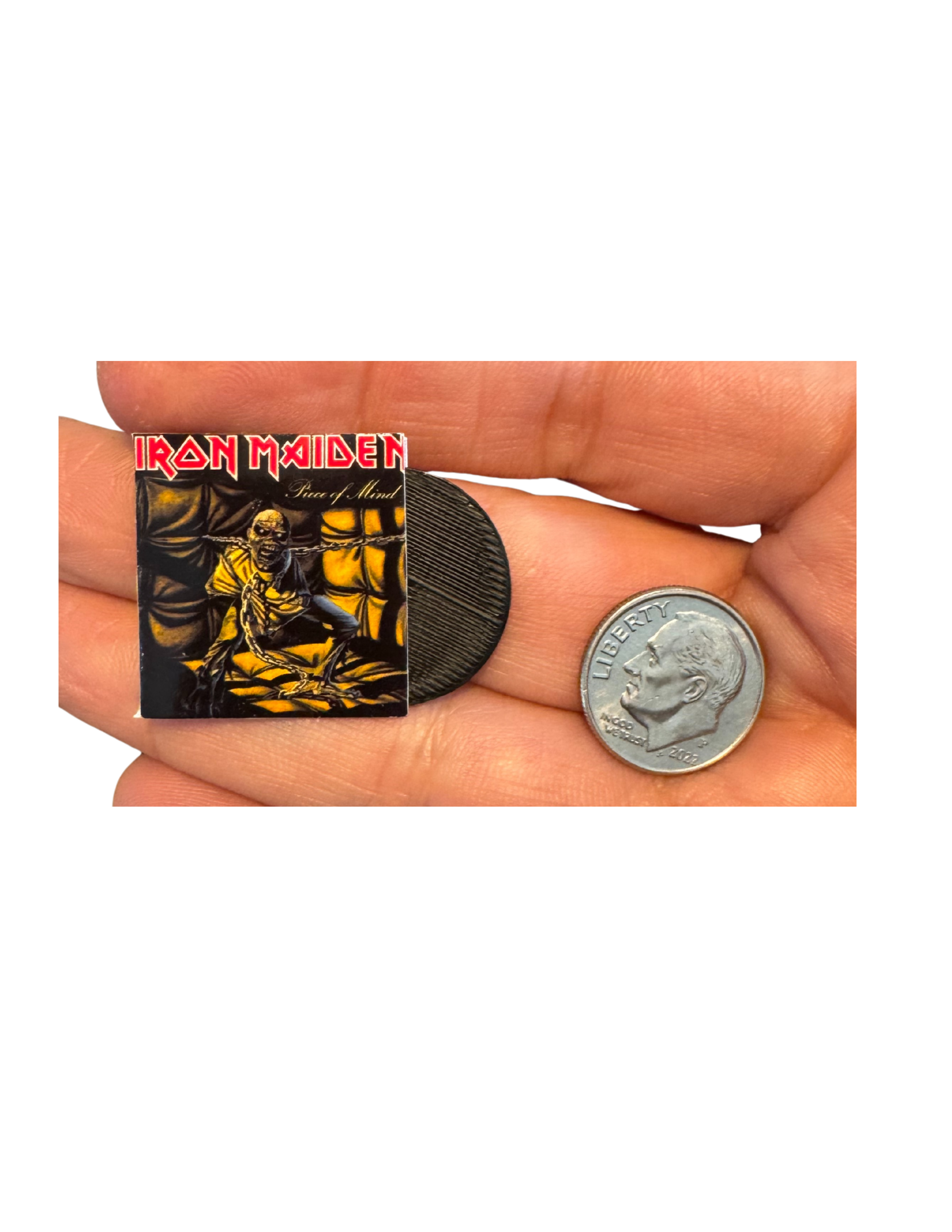 Miniature 1:12 Scale Iron Maiden Vinyl Album Covers + Mini Record Heavy Metal Miniature Iron Maiden Collectible Up The Irons Fan Gift