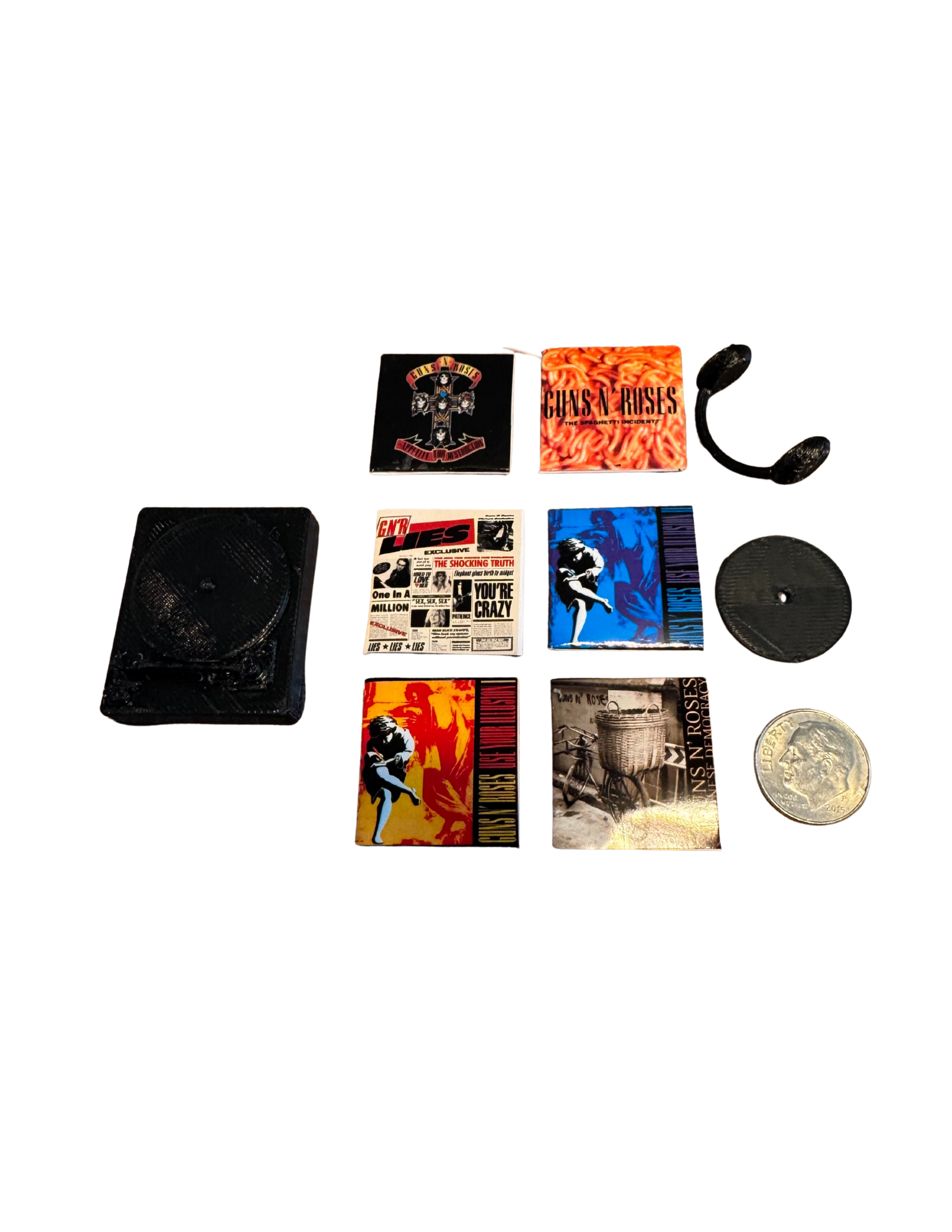 Miniature Guns N’ Roses Vinyl Records | 1:12 Scale Dollhouse Music Collectible Guns N Roses 1980s Rock Fan Gift All Titles Slash Axl Rose