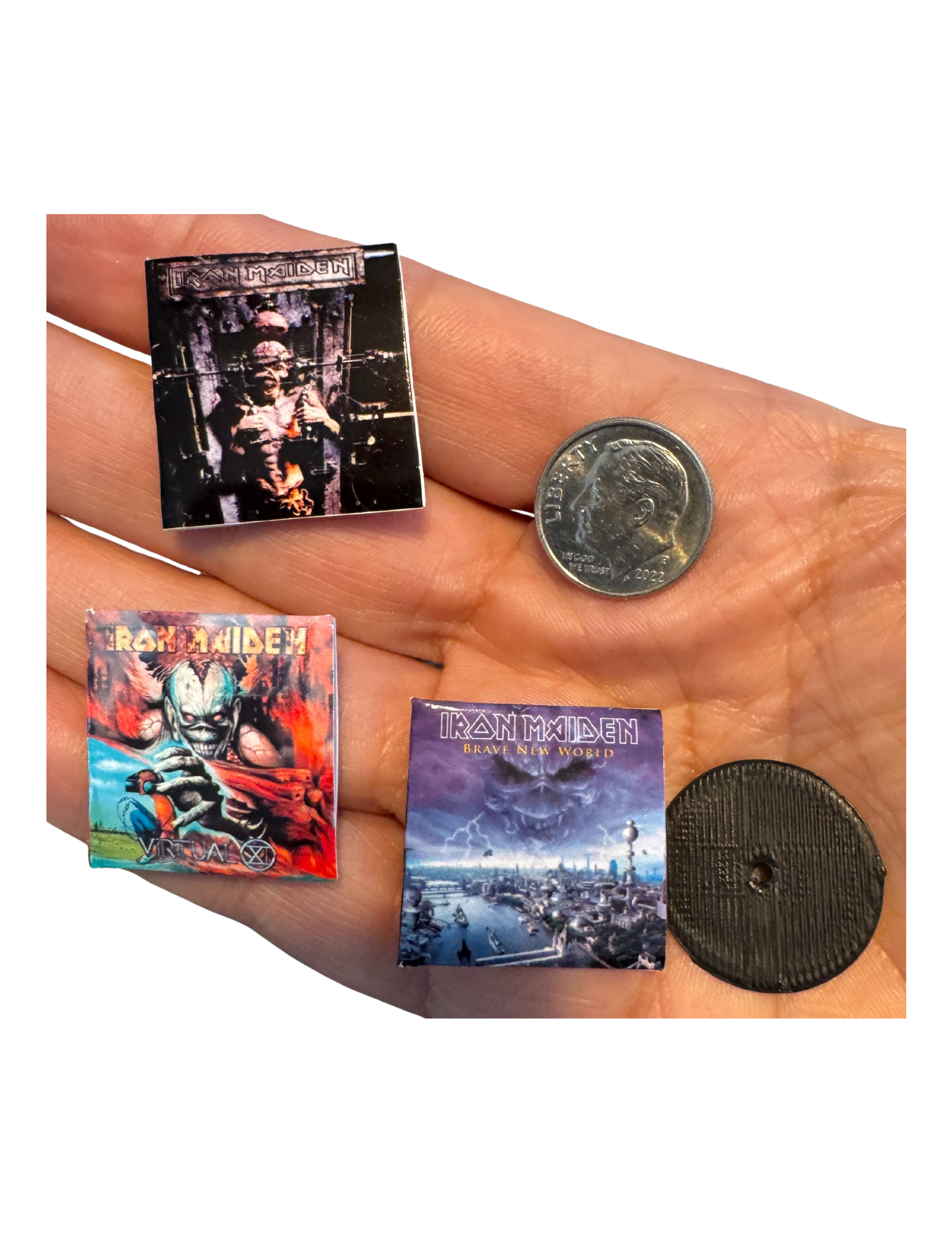 Miniature 1:12 Scale Iron Maiden Vinyl Album Covers + Mini Record Heavy Metal Miniature Iron Maiden Collectible Up The Irons Fan Gift