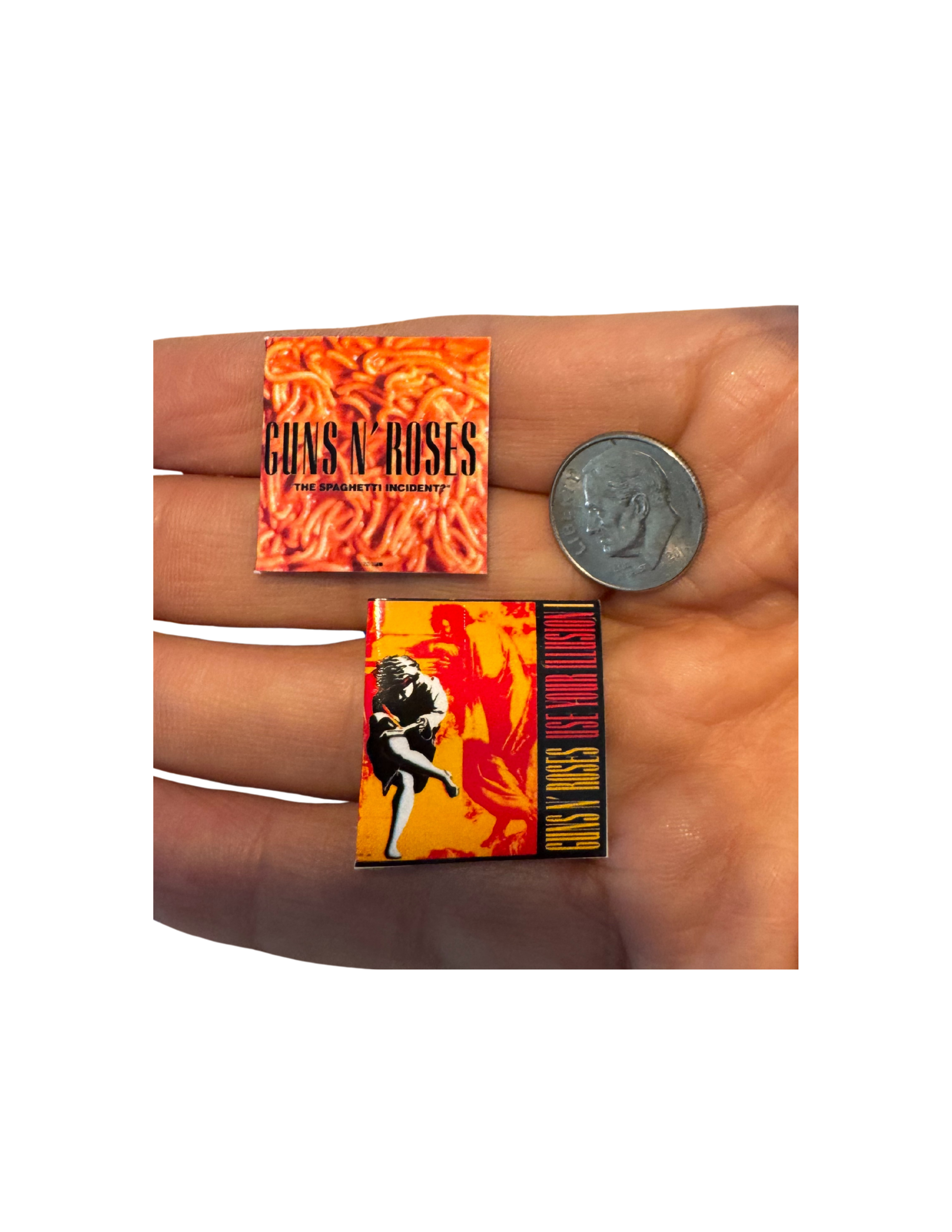 Miniature Guns N’ Roses Vinyl Records | 1:12 Scale Dollhouse Music Collectible Guns N Roses 1980s Rock Fan Gift All Titles Slash Axl Rose