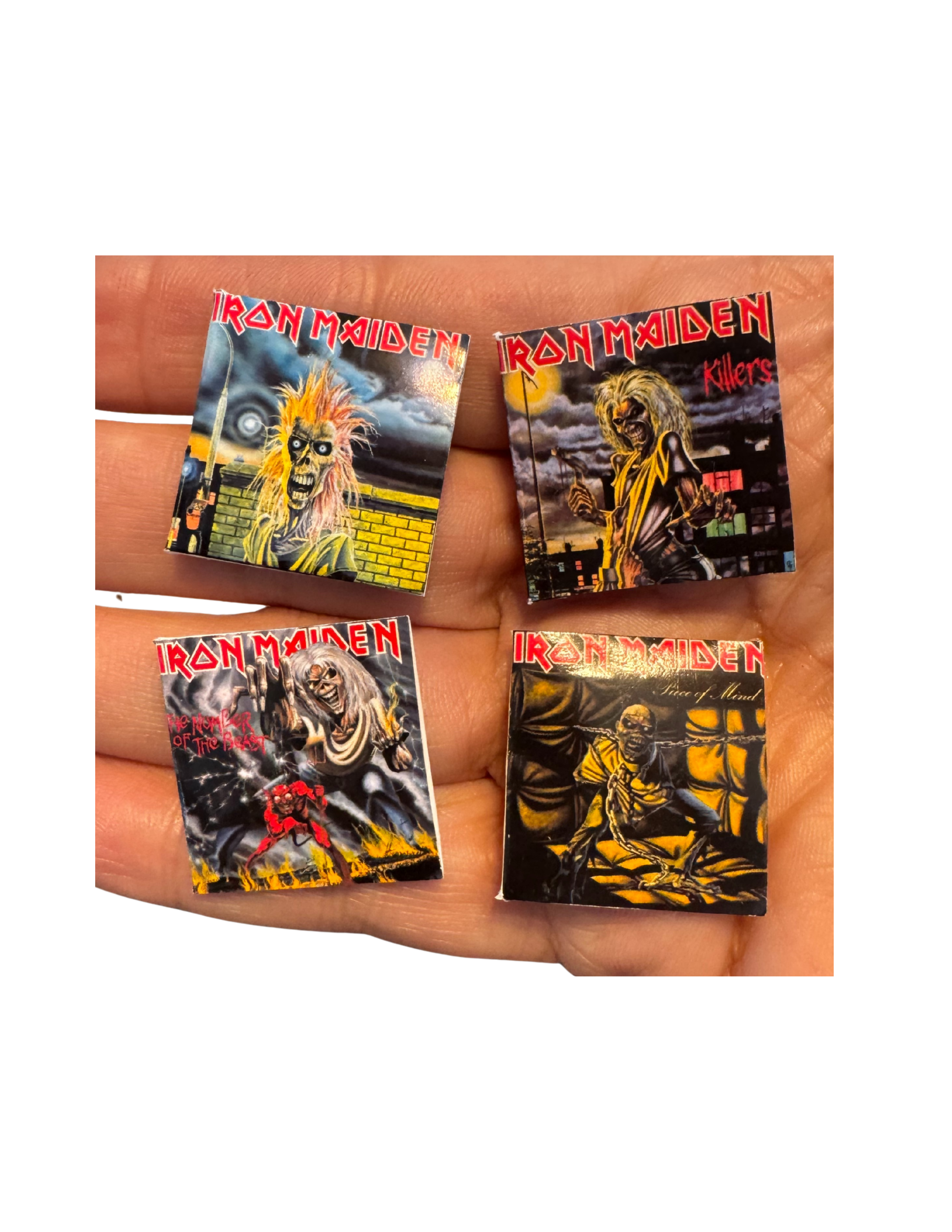 Miniature 1:12 Scale Iron Maiden Vinyl Album Covers + Mini Record Heavy Metal Miniature Iron Maiden Collectible Up The Irons Fan Gift