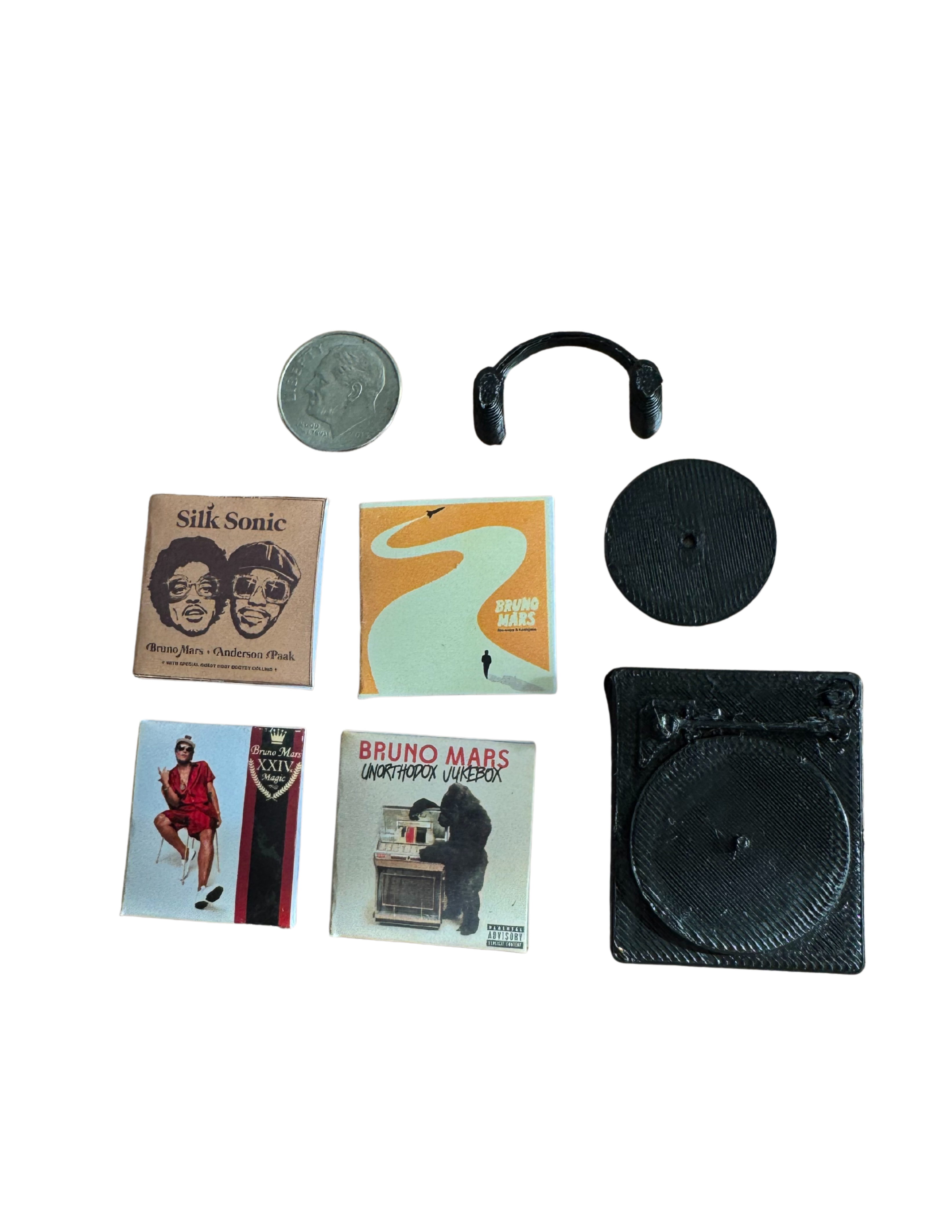 Miniature Bruno Mars Vinyl Records – 1:12 Scale Collectible Albums Bruno Mars Fan Gift Unique Miniature Vinyl Records Mini Collectibles