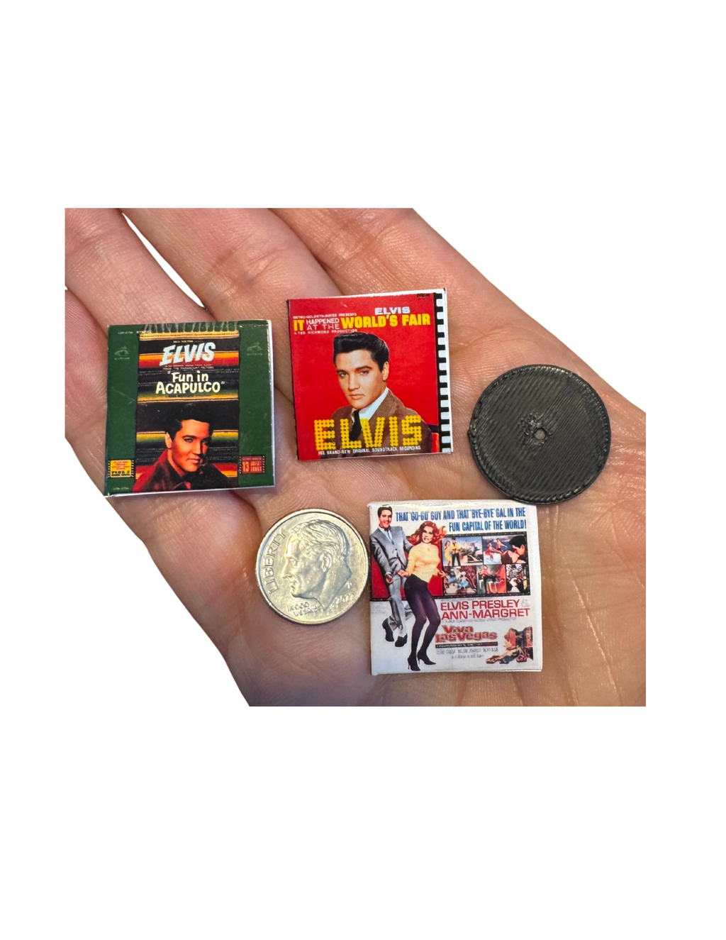 Miniature Elvis Presley Vinyl Records | 1:12 Scale | Includes 3D Printed Record | Dollhouse Rock ’n’ Roll Decor