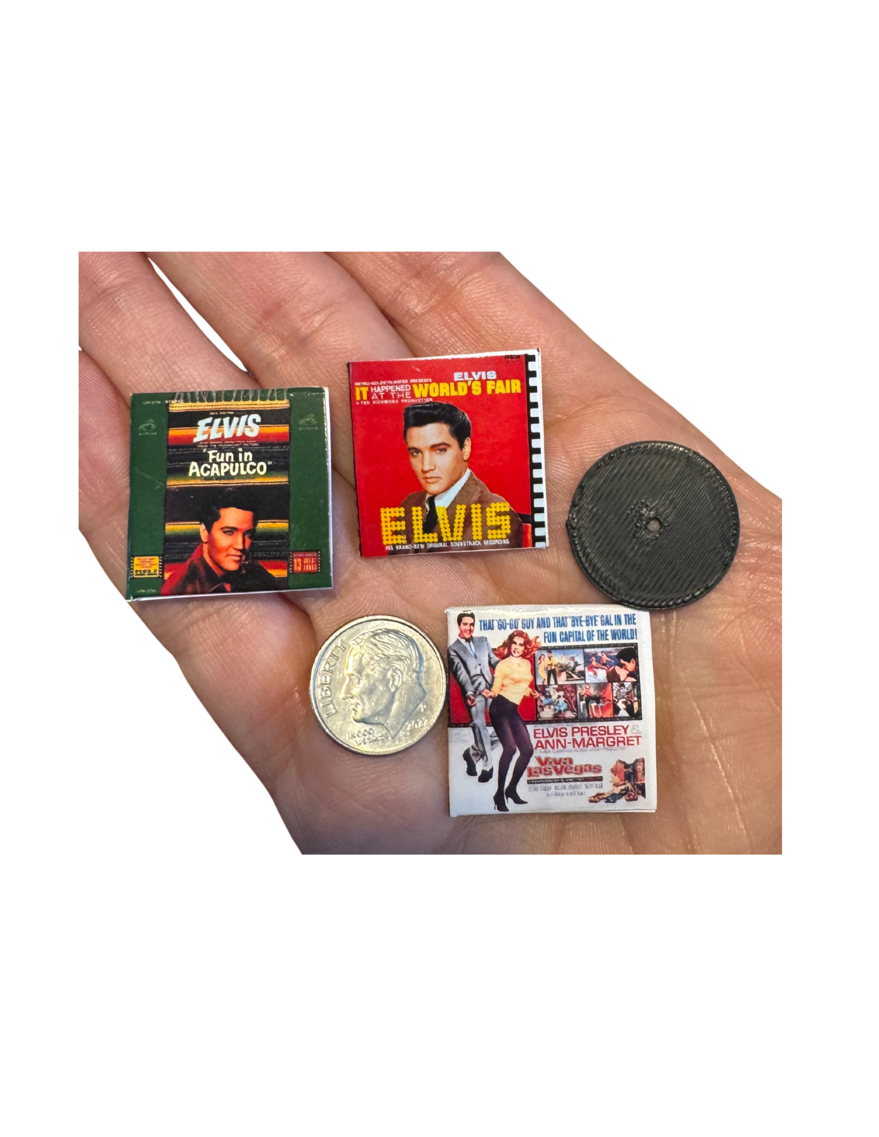 Miniature Elvis Presley Vinyl Records | 1:12 Scale | Includes 3D Printed Record | Dollhouse Rock ’n’ Roll Decor