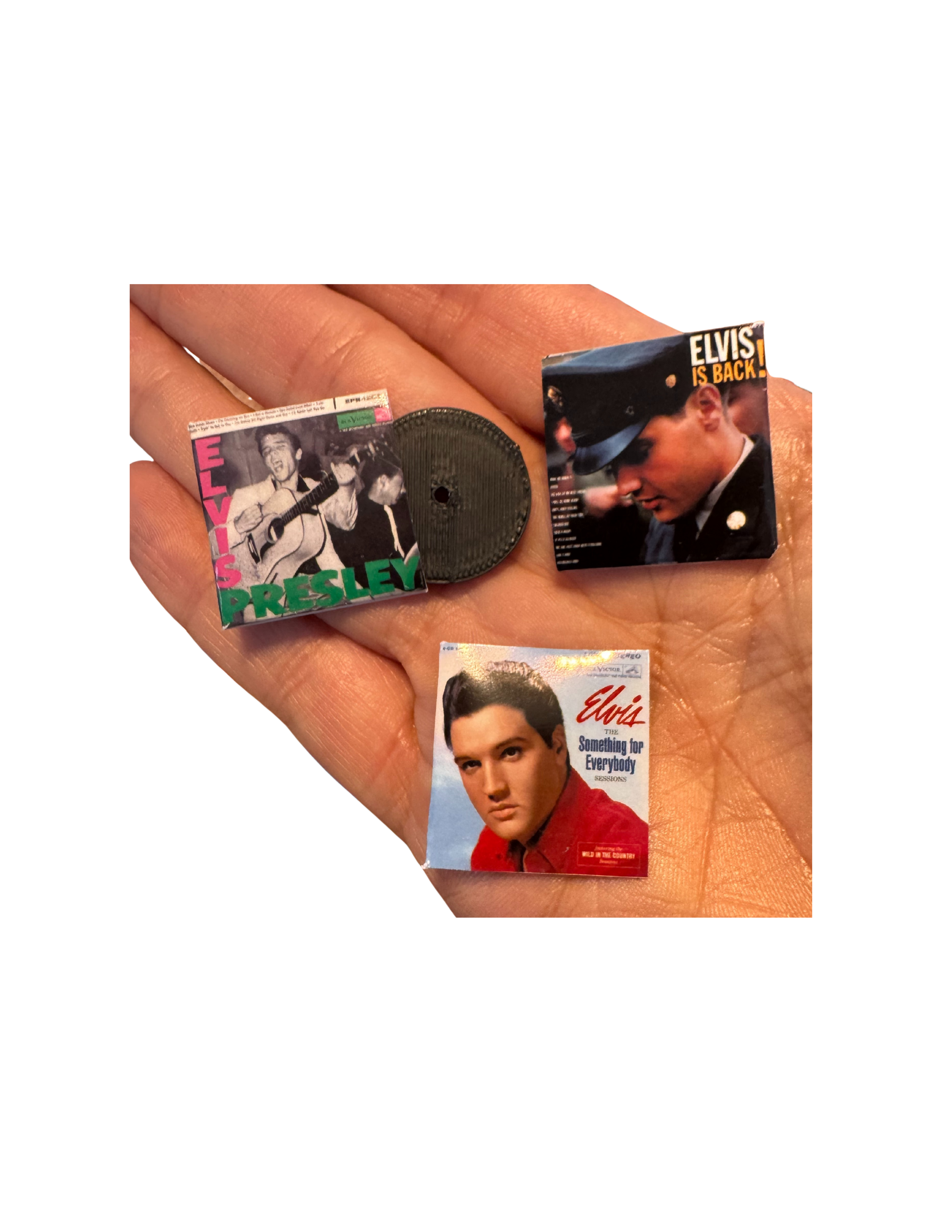 Miniature Elvis Presley Vinyl Records | 1:12 Scale | Includes 3D Printed Record | Dollhouse Rock ’n’ Roll Decor