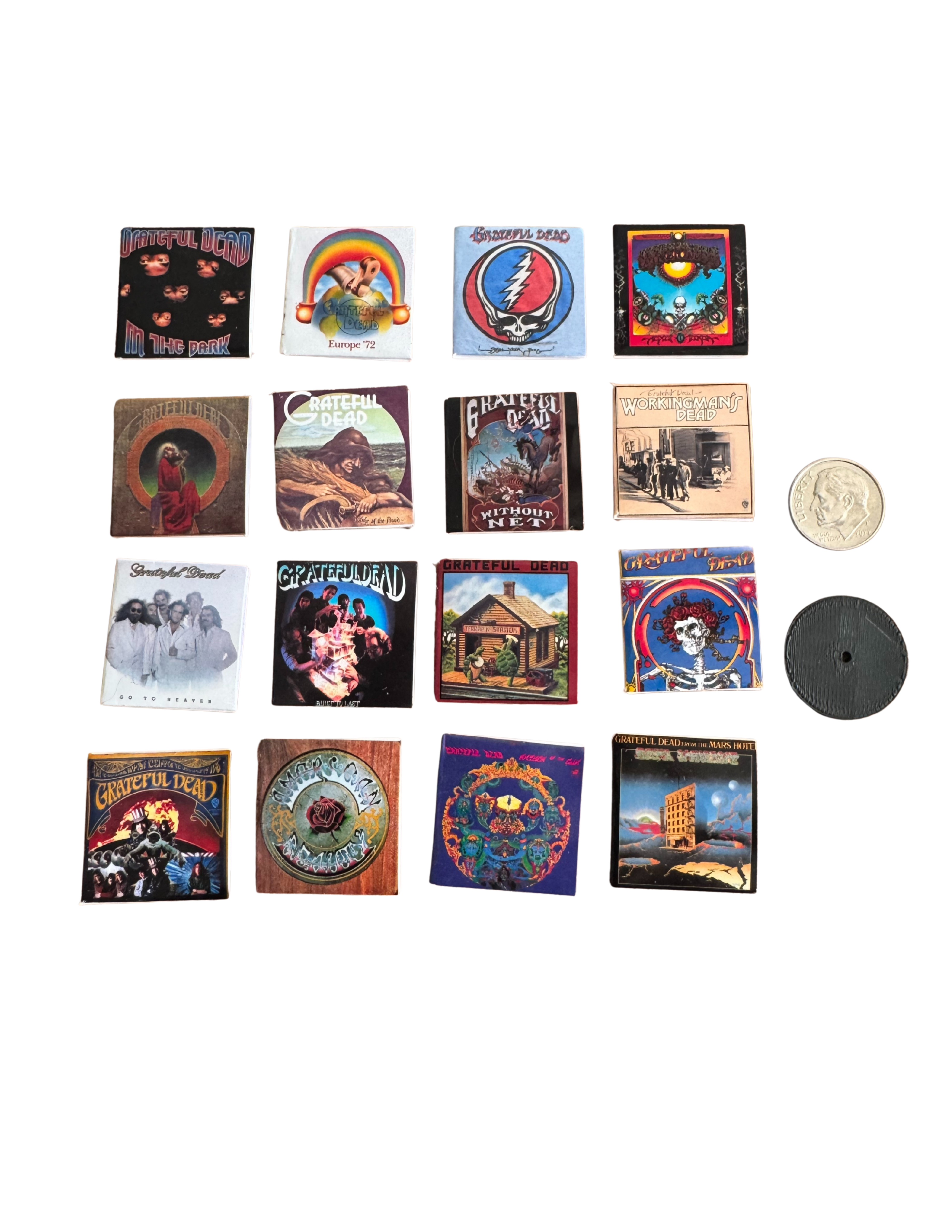 Miniature Grateful Dead Vinyl Records | 1:12 Scale | 3D Printed Record Inside | Dollhouse Music Decor for Deadheads Jerry Garcia Fans