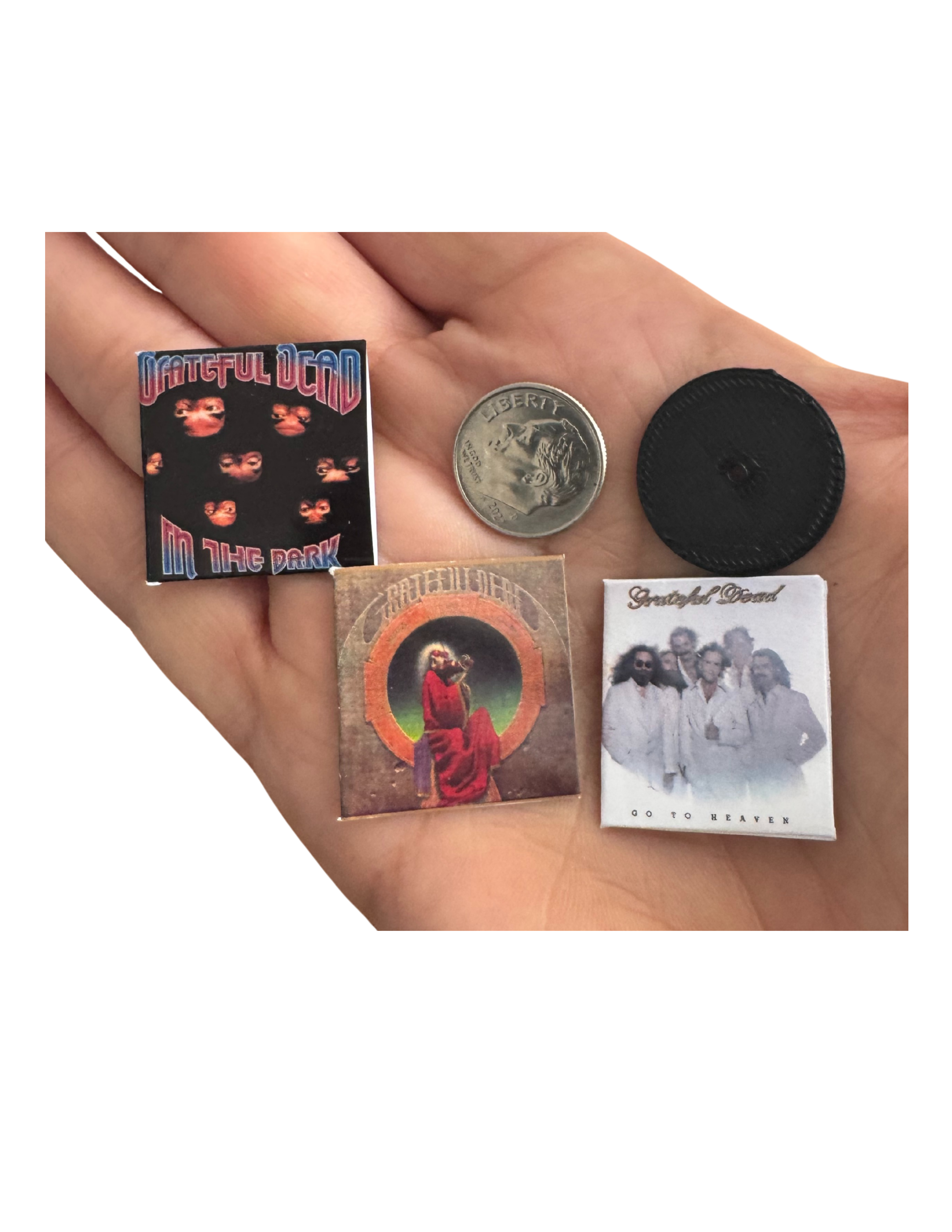 Miniature Grateful Dead Vinyl Records | 1:12 Scale | 3D Printed Record Inside | Dollhouse Music Decor for Deadheads Jerry Garcia Fans