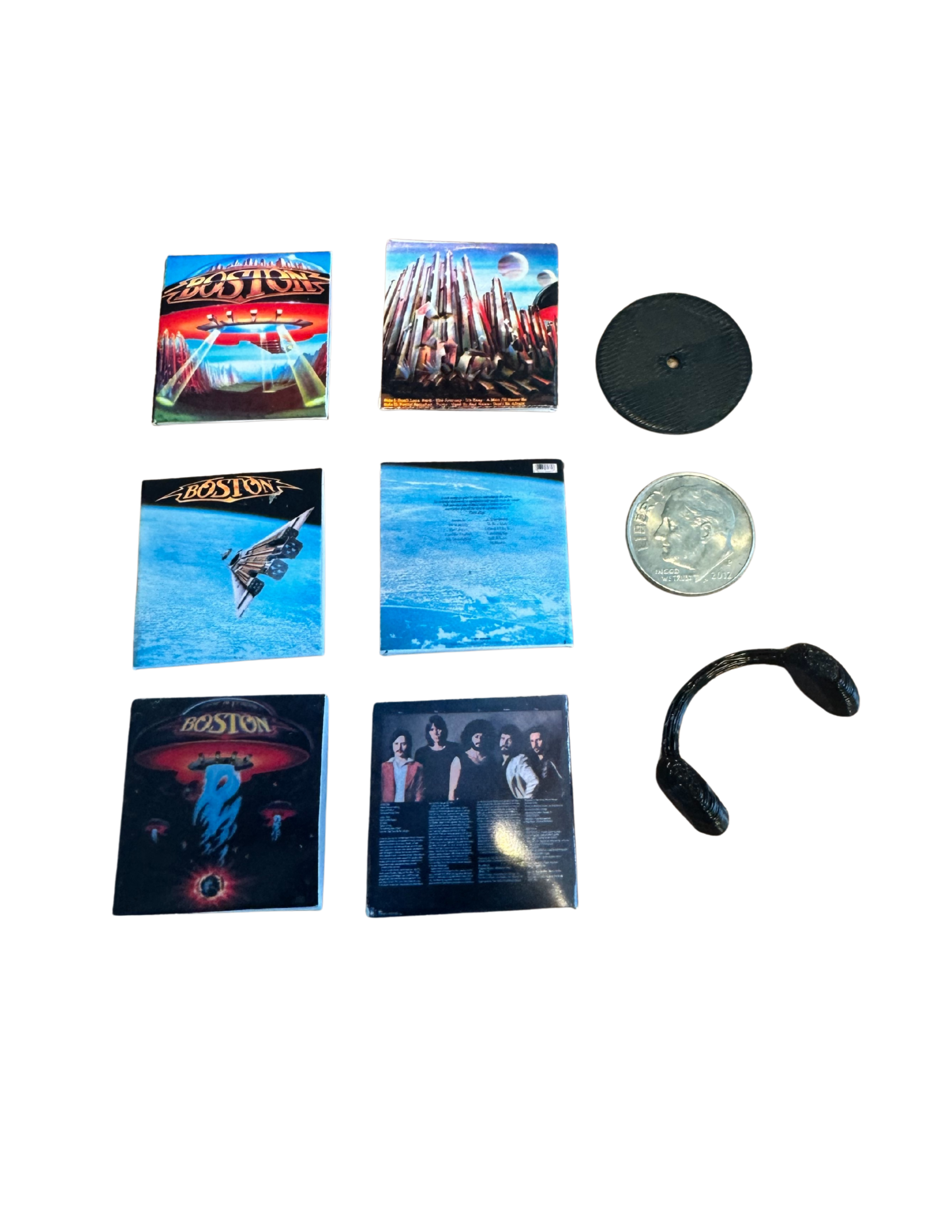 Miniature Boston Vinyl Records – 1:12 Scale | Handmade Mini Albums with 3D Printed Record | Add Turntable or Headphones Boston Collectible