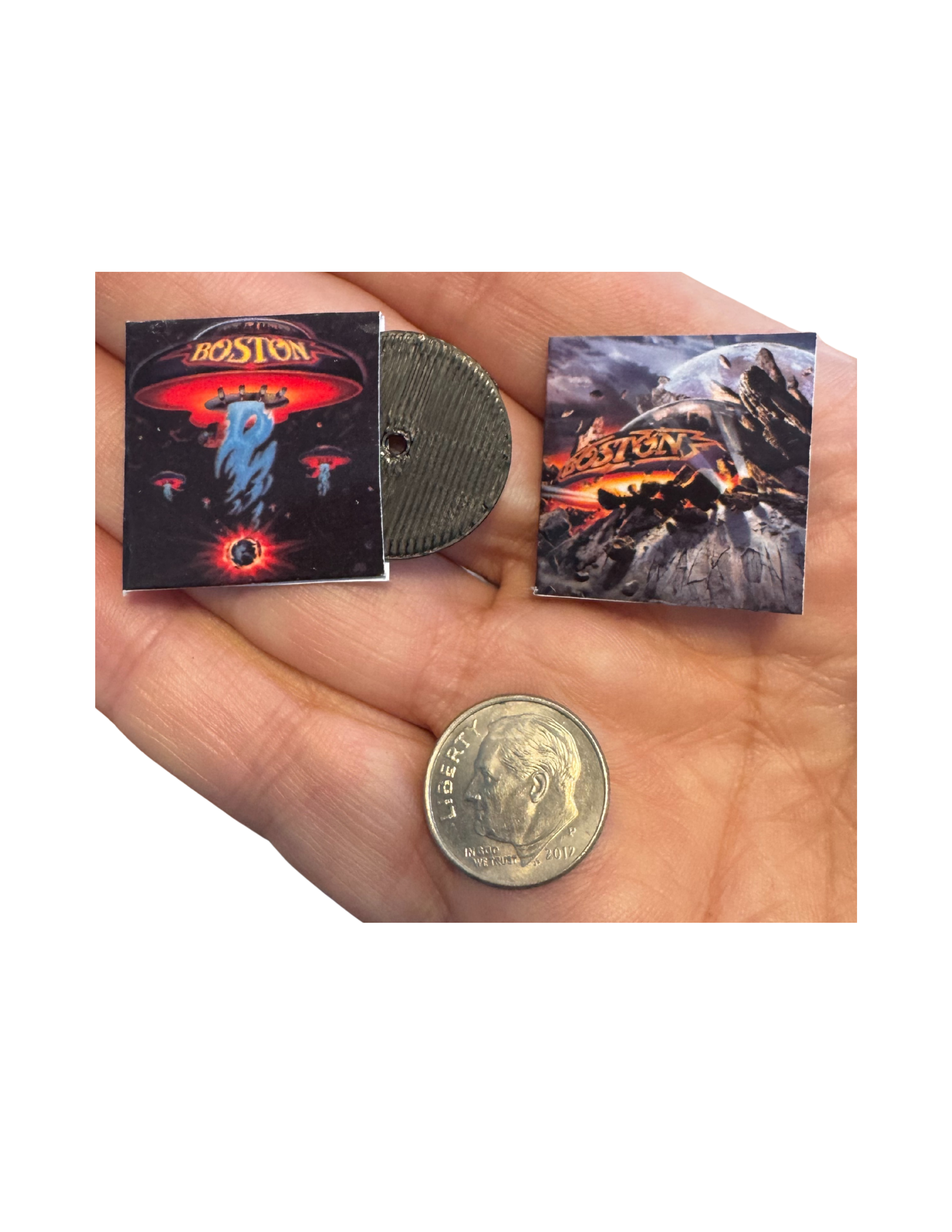 Miniature Boston Vinyl Records – 1:12 Scale | Handmade Mini Albums with 3D Printed Record | Add Turntable or Headphones Boston Collectible