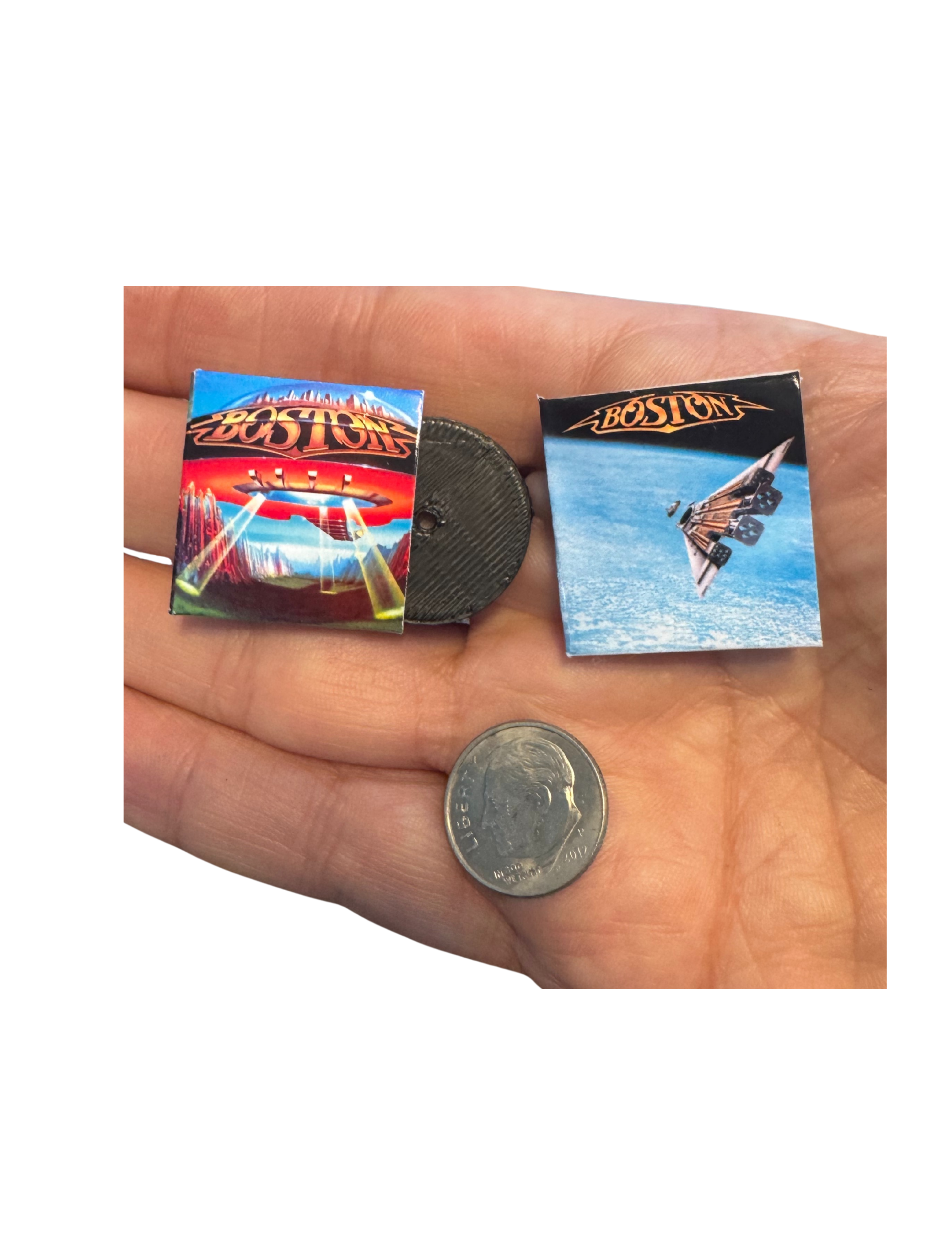 Miniature Boston Vinyl Records – 1:12 Scale | Handmade Mini Albums with 3D Printed Record | Add Turntable or Headphones Boston Collectible