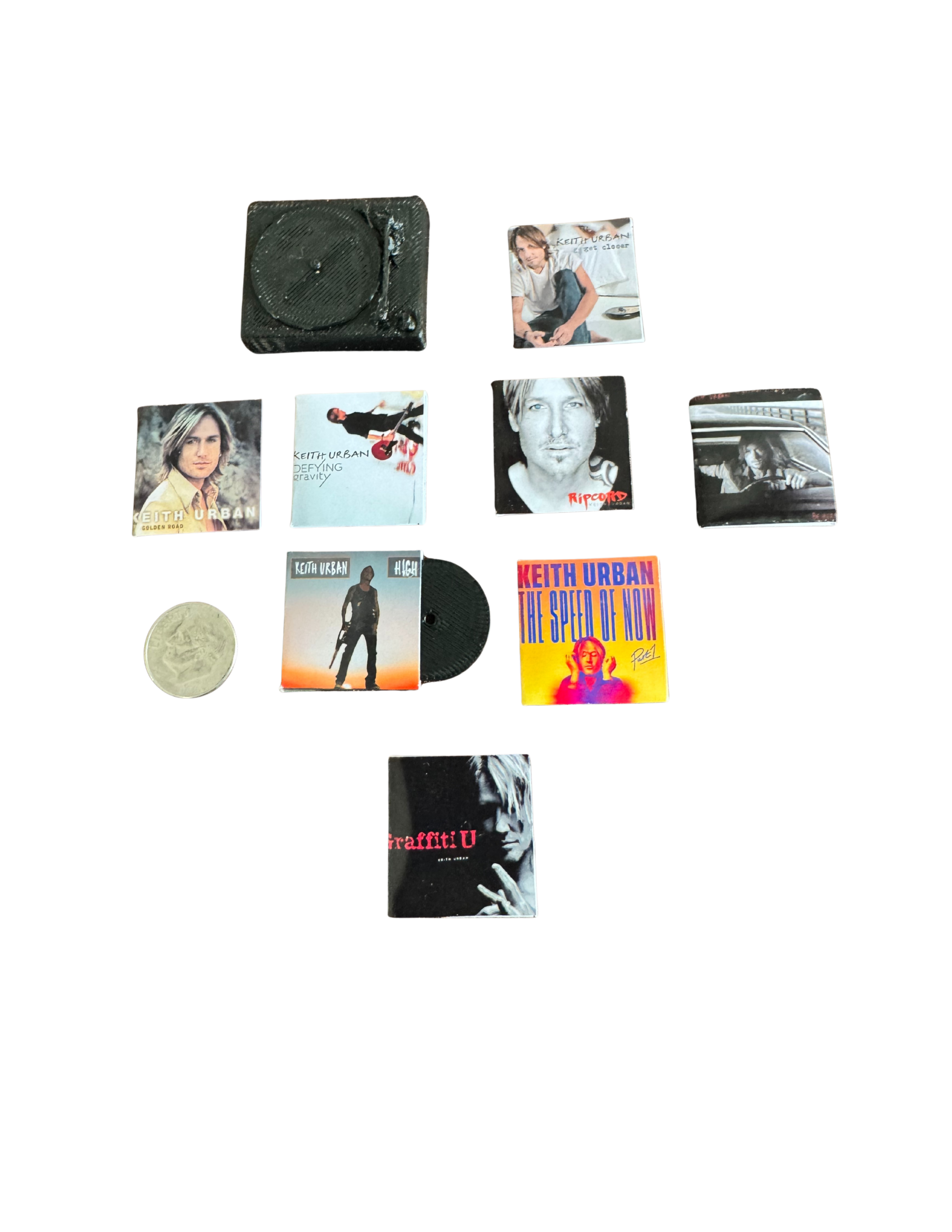 Miniature Keith Urban Vinyl Records – 1:12 Scale | Handmade Mini Albums with 3D Printed Record | Country Music Collectible